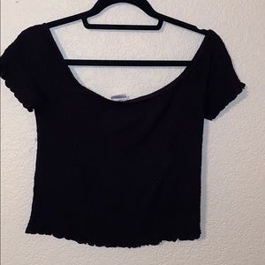 black off the shoulder ruffle shirt